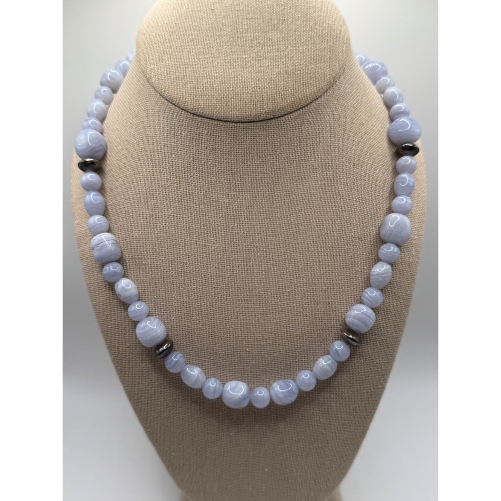 Carolyn Pollack Sterling Silver Lace Agate Bead Beaded Necklace‎
